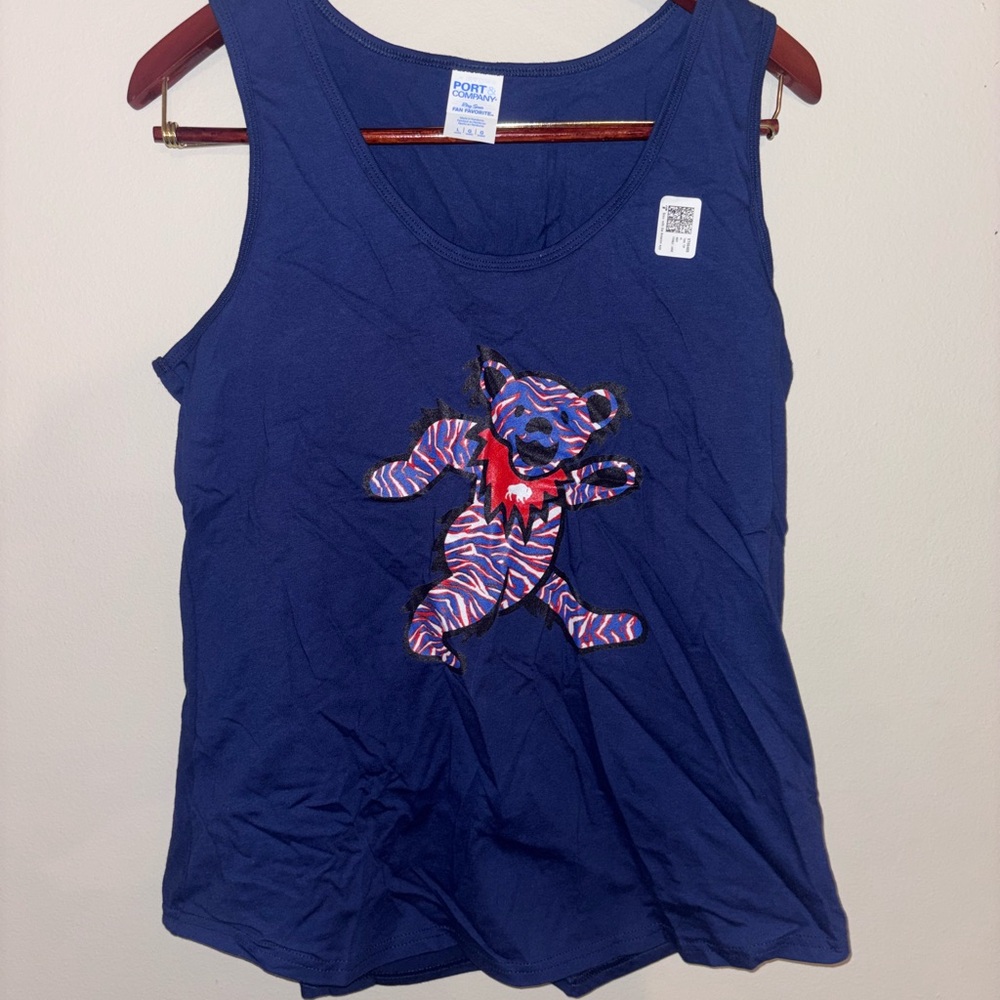 Blue Tank Top with Colorful Bear Design